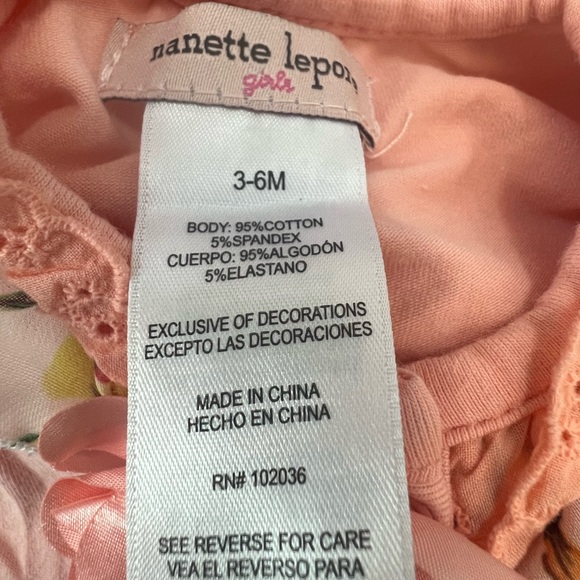 NWOT Nanette Lepore Footed Sleeper Peach With Floral Ruffles Size 3-6 Months - Picture 3 of 3